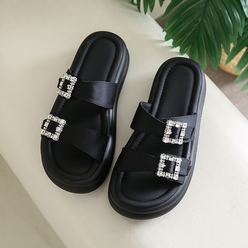 Ddmyoutdoor Summer New Niche Design Belt Buckle Double Strap Sandals For Women Comfortable Thick Sole Fashionable Open Toe Slippers Outdoor Shoes