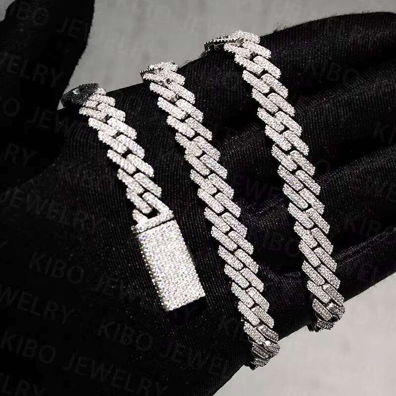 Hip Men Jewelry 12Mm Sterling Sier 10K 14K Iced Out VVS Moissanite Cuban Chain Necklace