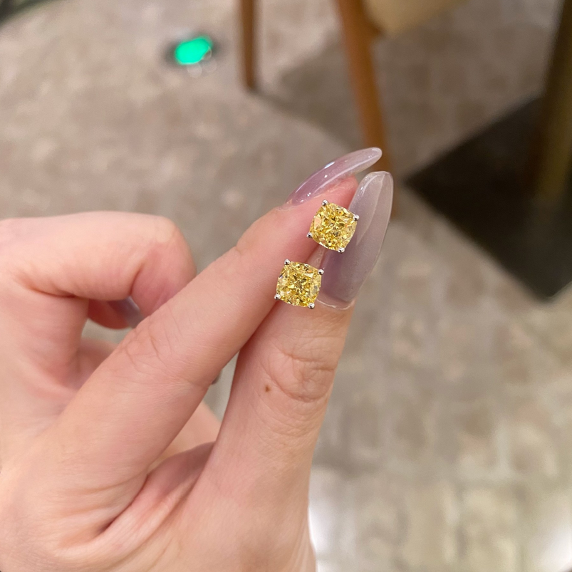 Choucong Sweet Cute Stud Earrings Simple Fashion Jewelry Classical 4 Claw 5A Yellow Zircon 925 Sterling Silver CZ Diamond Solitaire Party Women Girls 