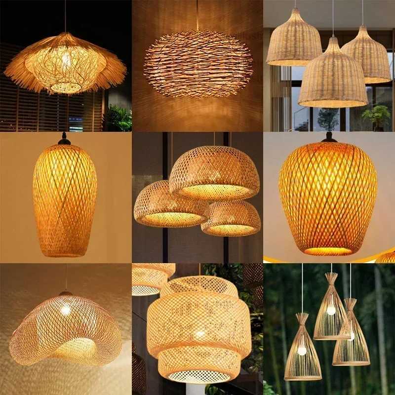 Bamboo Hanging Lamp Pendant Ceiling Light Rattan Wicker Lustre Hand Knit Braiding Suspended Home Dining ceiling chandelierXJ2500613