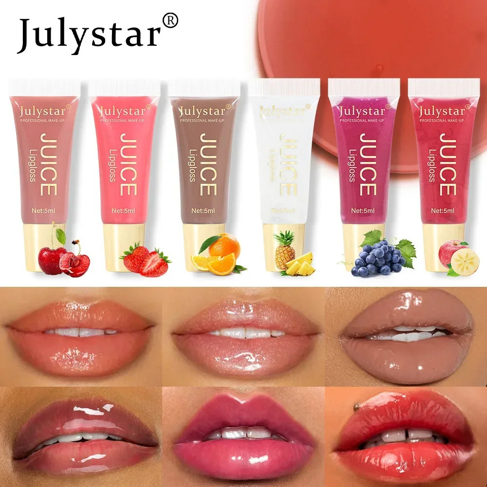 Nude Brown Plumping Lip Gloss Moisturising Fruit Lip Oil Transparent Fullness Lips Tint Soft Tube Makeup Applicator Beauty Care 250614