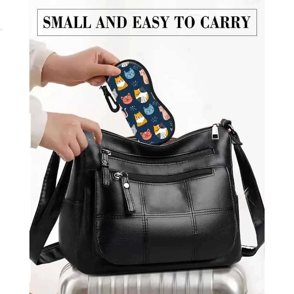 Cute Blue Cats Glasses Case Pouch Prints Zipper Soft Eyewear Storage Box Outdoor Travel Portable Anti-Pressure Sunglasses Bag 250610