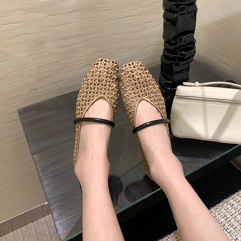 Stylish Fashion Grape Mom French Square Toe Woven Mary Jane Flats Single Strap Spring Casual Shoes for Women Shoes Designer Comfortable