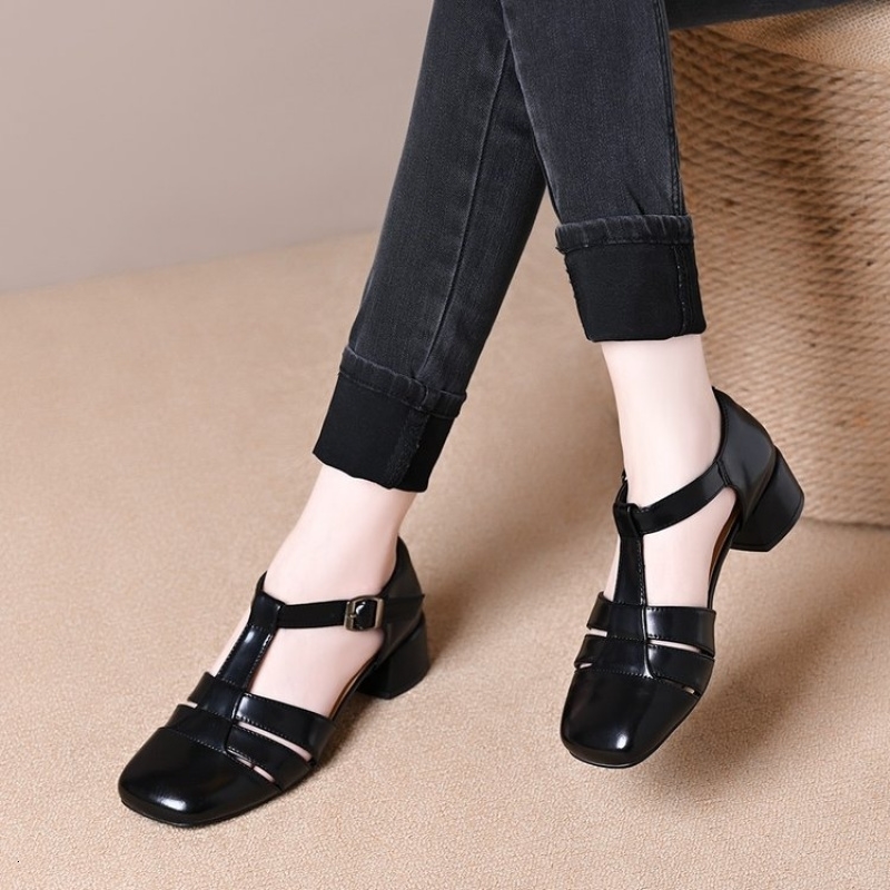 Ladies Minimalist TStrap Heels Premium Synthetic Material Daily Wear Closed Toe Sandals 250605