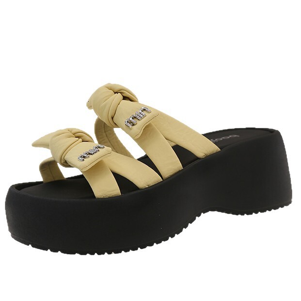 Ddmyoutdoor Bowknot Thick Sole Sandals For Women Summer New Non Slip Soft Versatile Casual Beach Outdoor On Slides Outdoor Shoes