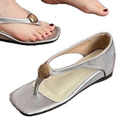 Ddmysports French Style Stunning Toe Post For Women New Summer Outdoor Wear With Dress Height Increasing Single Shoes Wedge Flip Flop Sandals Outdoor 