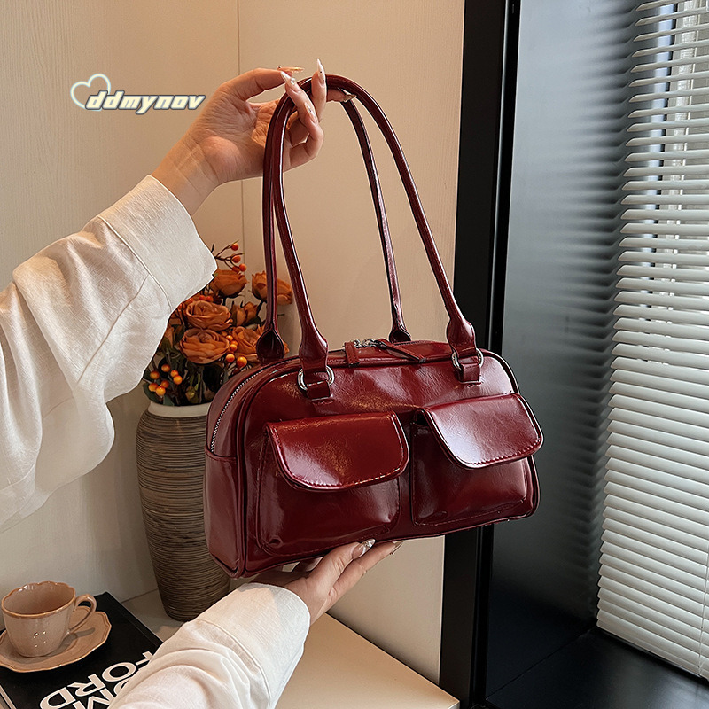Korean Seo Ye-jung Embroidered Sister Same Style Standoil Bowling Niche Boston Shoulder Handbag Underarm Bag ddmynov