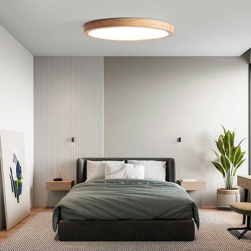 Nordic LED Ceiling Light Ultra-Thin Wood Grain Simple Minimalist Original Wooden Lighting Fixture For Bedroom Living RoomXJ2500613