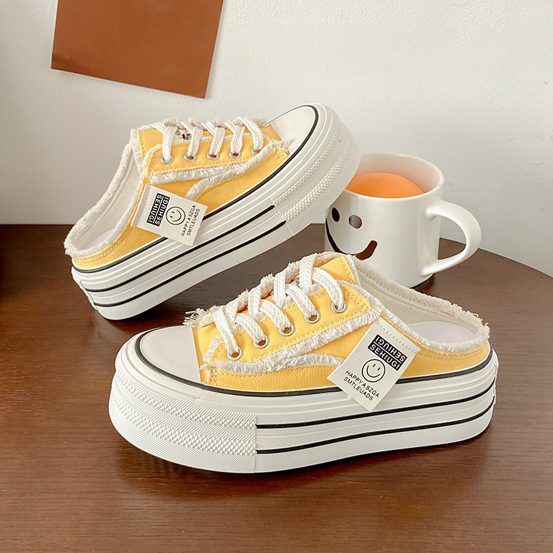 Ddmyoutdoor Women S Summer Outdoor New Canvas Without Heel Versatile Lazy Half Slippers Thick Sole Ins Trend Outdoor Shoes