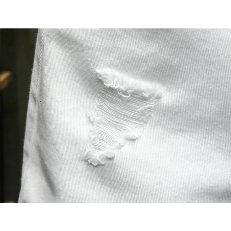 Streetwear Ripped White Denim Shorts Men Fashion Knee Length Jeans Simple Casual Slim Hole Short Pants Male w250520