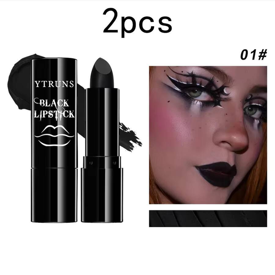 Matte black lipstick, long-lasting waterproof, no creases, Gothic dark party, Halloween cosplay makeup happy