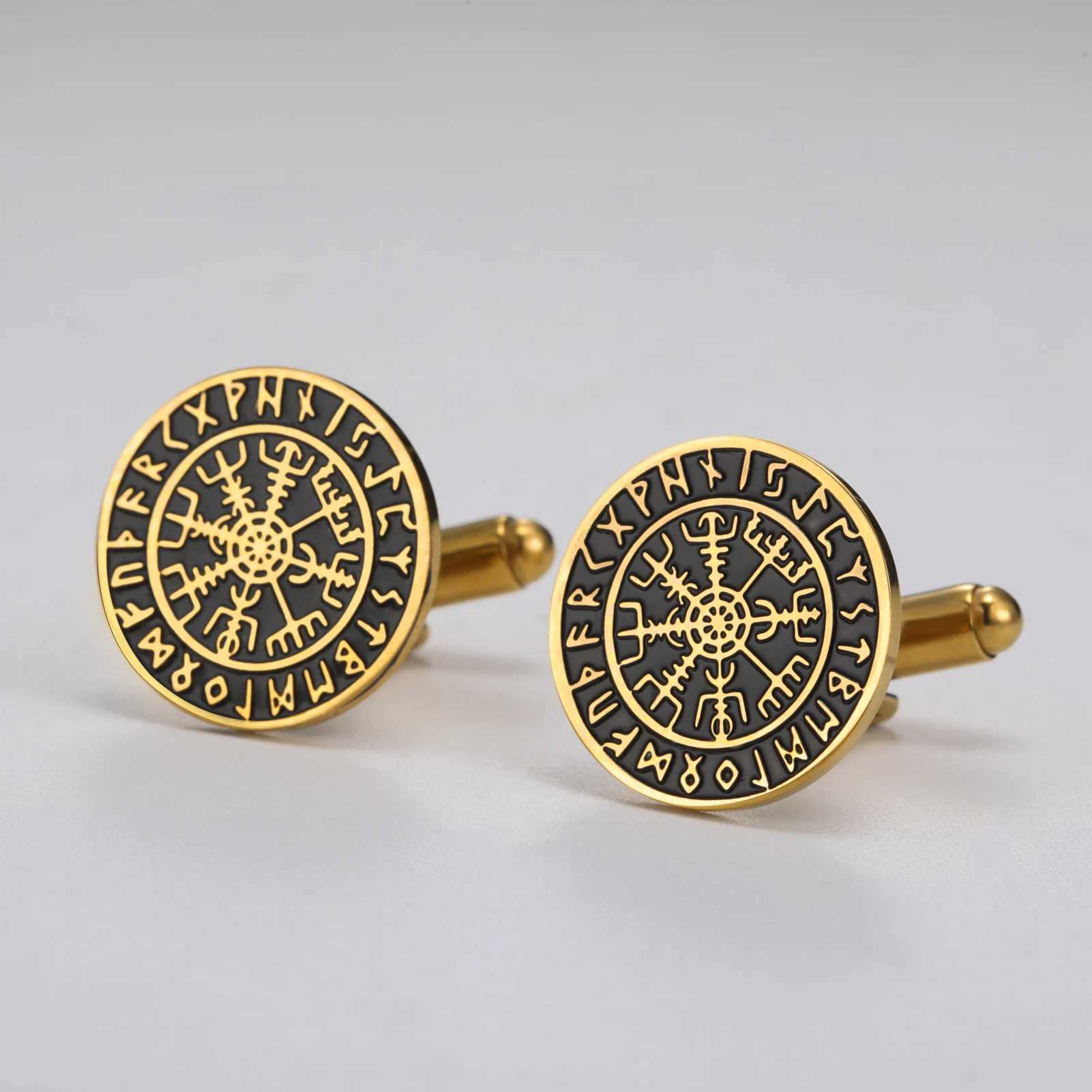 Lucktune 2pcs Norse Vegvisir Symbol Mens Cufflinks Stainless Steel Viking Protection Cufflinks Vintage Accessories Jewelry Gift XJ250614
