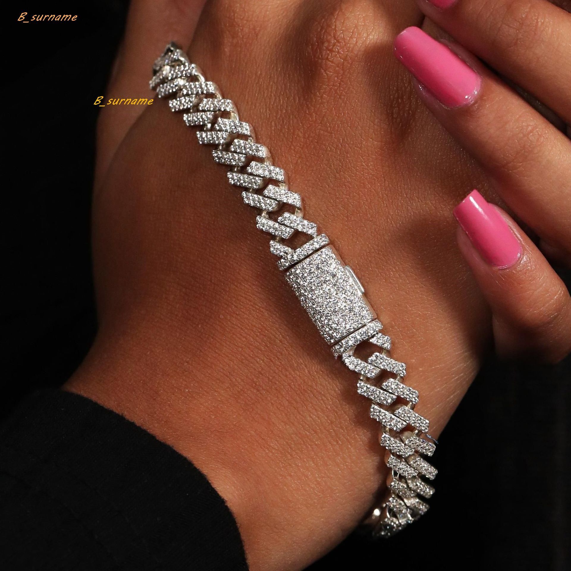 Trendy Unisex Cuban Link Moissanite Diamond With 14k White Gold Hip Hop Designer Party Type Bracelet For Women/Men By Ritzin