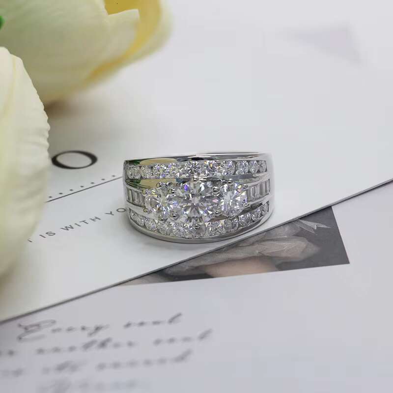 Paston Jewelry Wholesale 6.5mm DEF VVS Moissanite Main Stone 925 Silver Luxury Women Fine Jewelry Rings