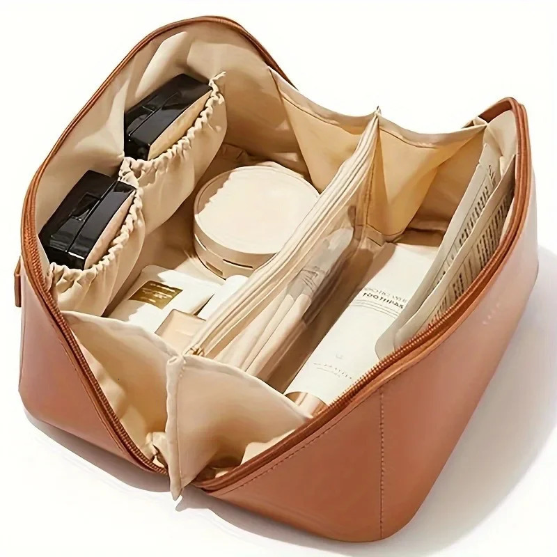 1PC Large Capacity Waterproof Makeup Zipper Pouch Portable Toiletry Wash Bag with Divider Handle and Organizer Function 250614