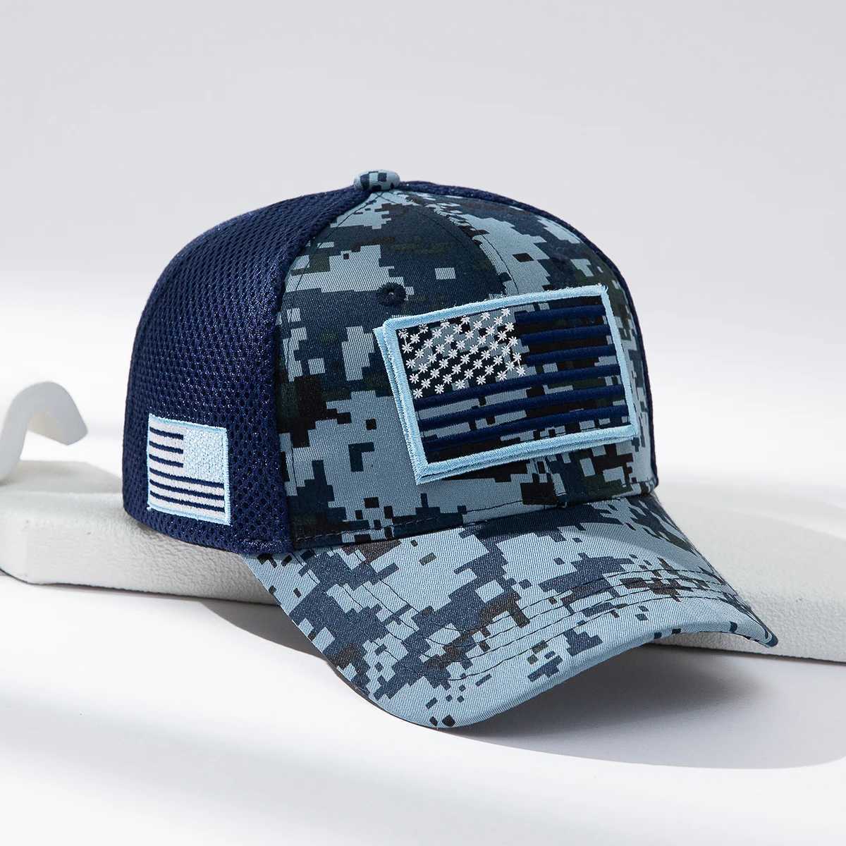 Cross-border fashion patch American flag camouflage mesh baseball cap outdoor versatile sunshade baseball cap W250614