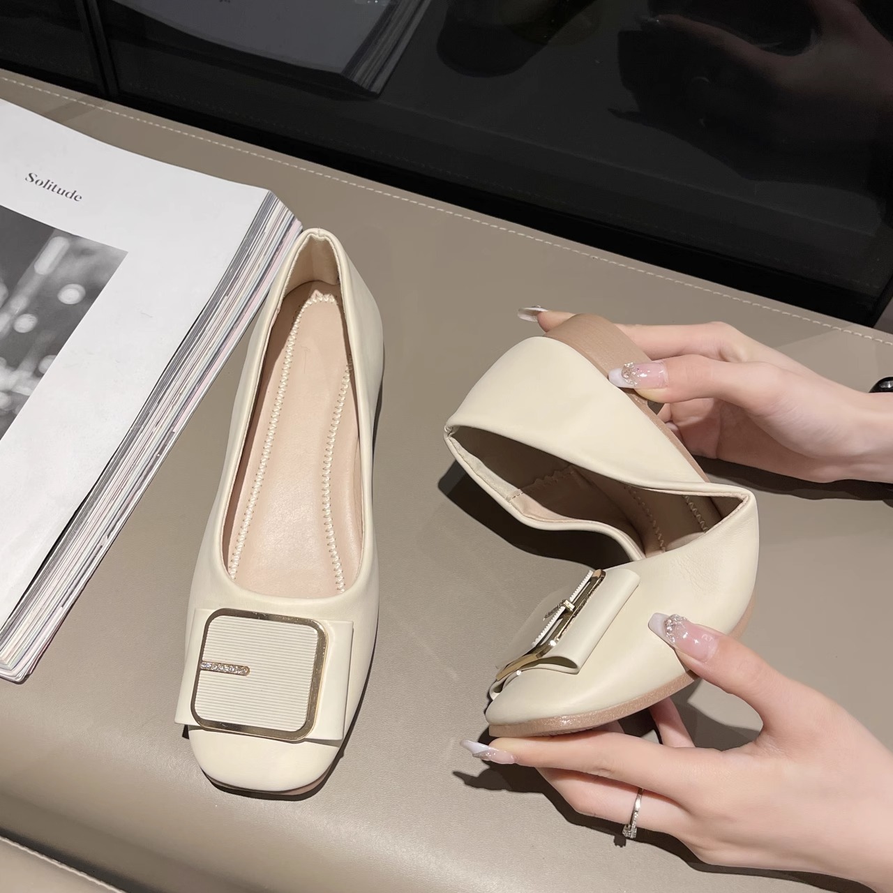 Ddmysports Spring New Fashion Square Toe Shallow Mouth Soft Sole Leather Flat Chunky Heel Work Women S Single Shoes Outdoor Shoes