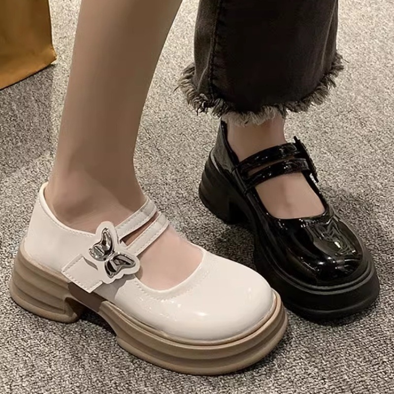 Ddmysports Korean White Pearl Small Leather For Women Summer Shallow Mouth Versatile College Style Thick Sole Round Toe Mary Jane Shoes Outdoor Shoes