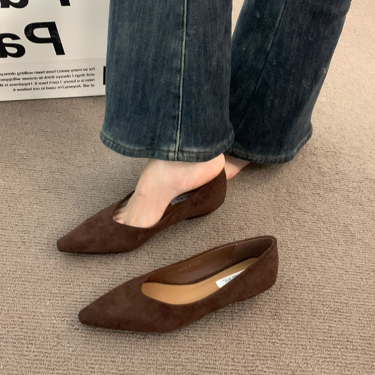 Ddmyoutdoor French Style High End Niche Brown Single For Women Spring Autumn Wedge Heel Elegant Pointed Toe Commuter Evening Grandma Shoes Outdoor Sho