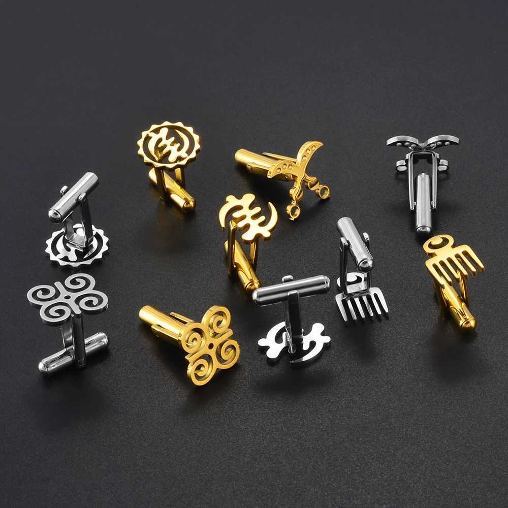 Anniyo (2Pieces) Cufflinks Men Women Cuffs Jewelry Africa Map Ancient Egyptian Symbol Akofena Dwennimmen Duafe Gye Nyame # 324501 XJ250614