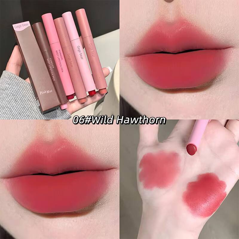 Gege Bear Pink Lipstick Pen Matte Long-lasting Whitening Lip Gloss happy