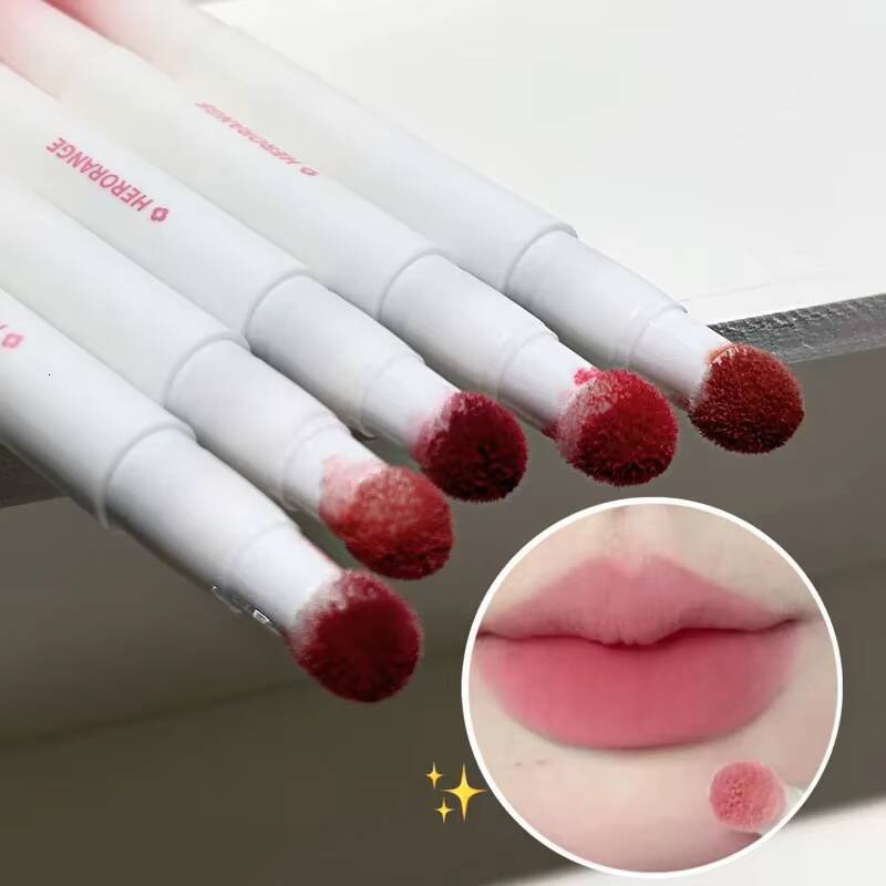 Lipstick with Cushion Applicator Velvet Matte Gloss Moisturizing Cream Soft Liquid Blush Lip Stick Multi-uses Makeup happy