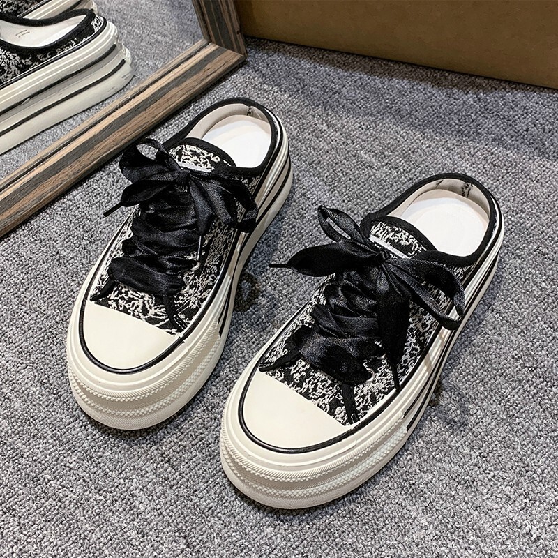 Ddmysports High End Closed Toe Slippers For Women Outdoor Wear Summer New Style Chinese Embroidered Thick Soled Backless Canvas Shoes Outdoor Shoes