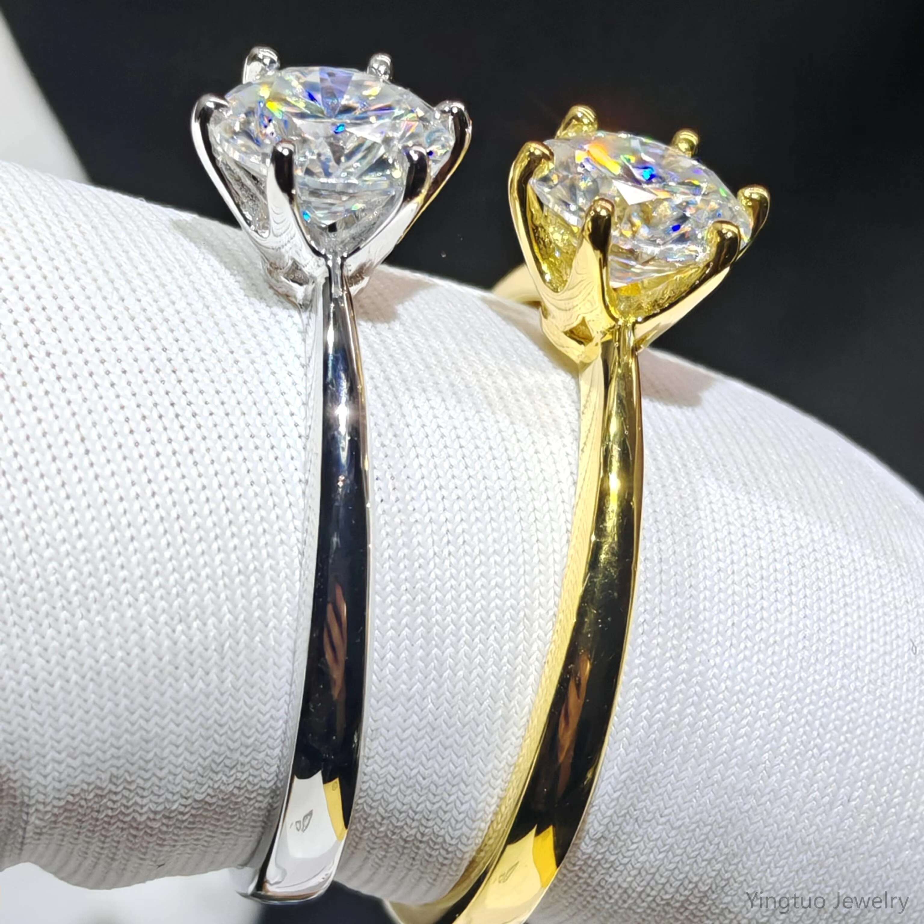 Wholesales Prices Hip Hop S925 Six Claw 6.5mm 1 Ct Moissanite D VVS1 Rings S925 18k White Gold Yellow Gold Plated With GRA