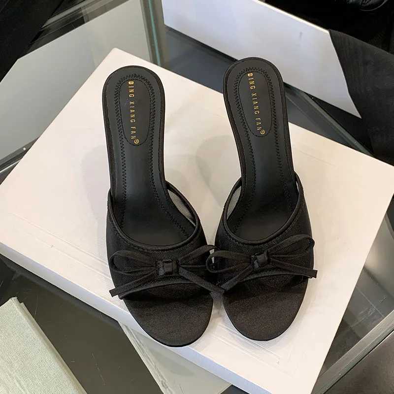 Footwear Elegant Women Heeled Sandals Butterfly-Knot Fashion Round Toe Ladies Thin High Heels Sandals Female Slides Pumps Shoes Z250614