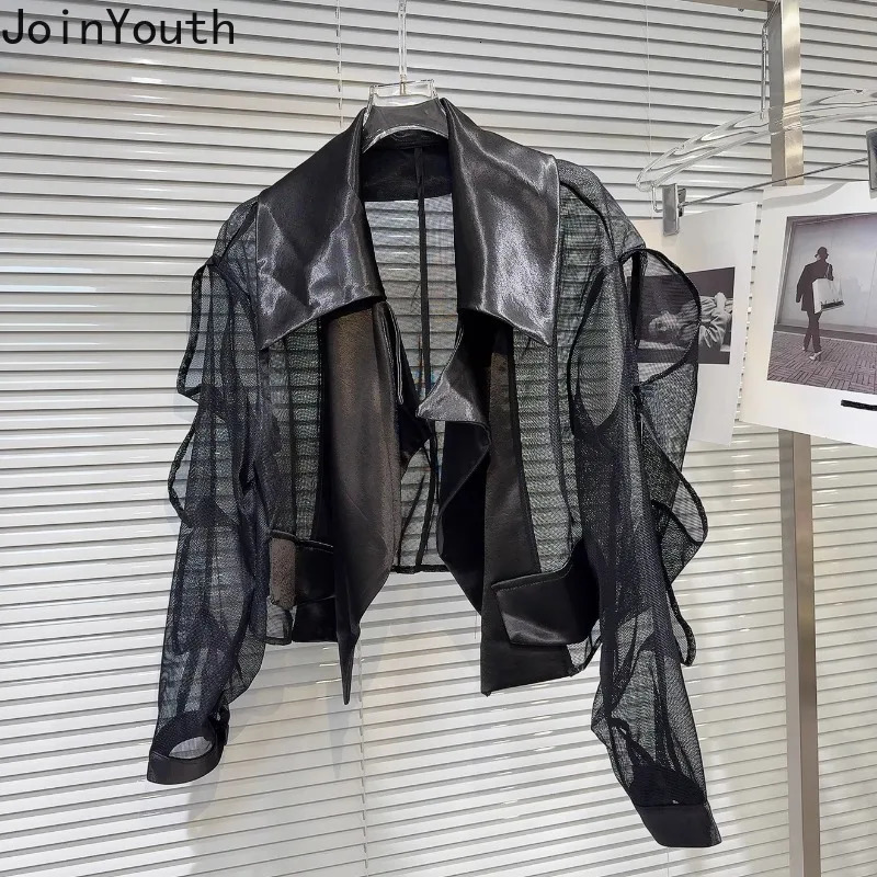 Fashion Coats for Women Y2k Tops Contrast Color Gauze Outerwear Casual See Through Summer Sunscreen Jacket Womens Clothing 250611