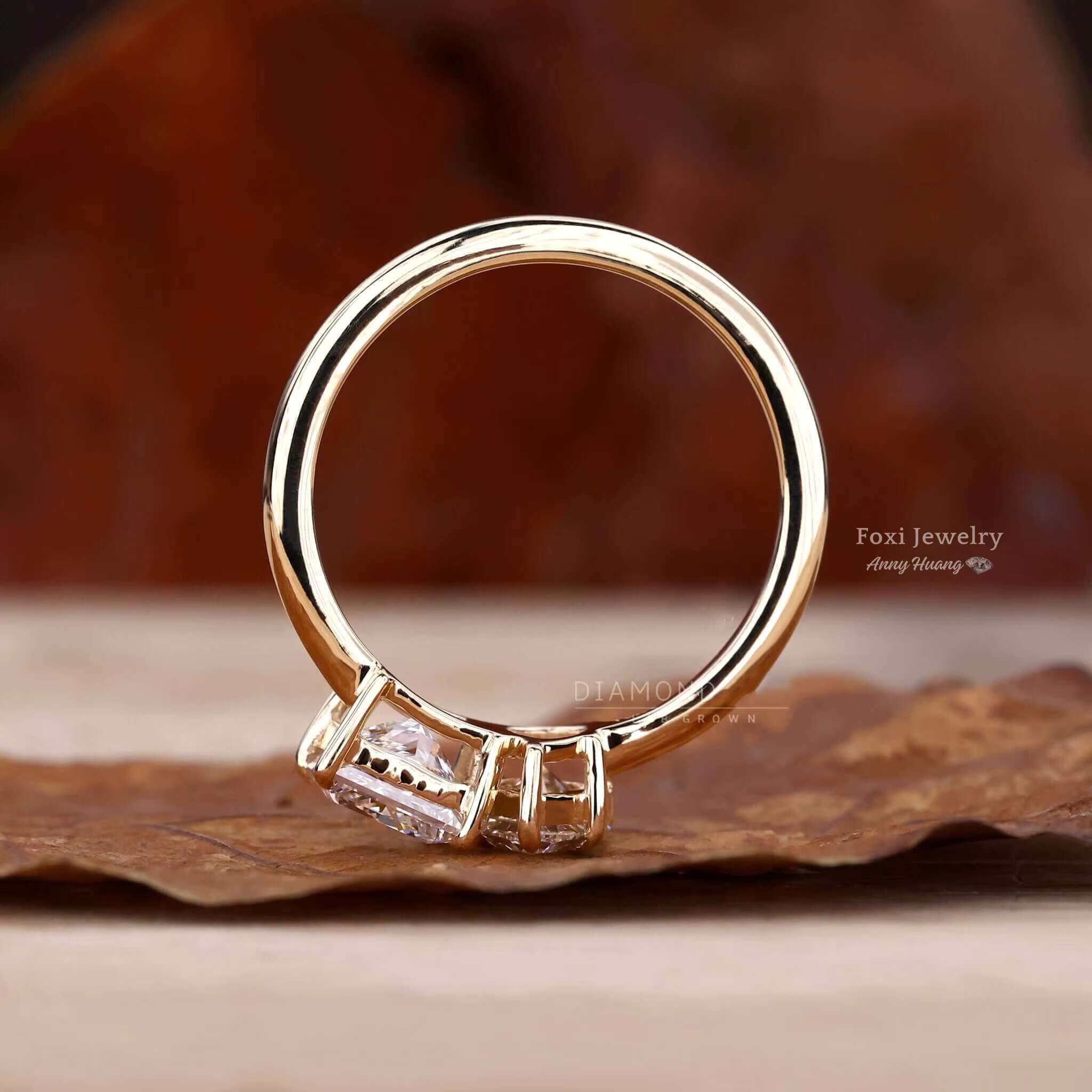 925 Sterling Silver GRA VVS Moissanite Toi Et Moi Ring 1.69 TW Pear and Princess Cut Lab Grown Diamond Engagement Ring Women