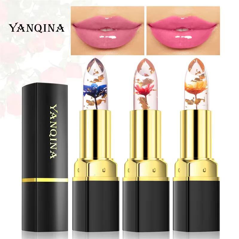 3 Colors Flower Transparent Lipstick Lasting Moisturizer Crystal Jelly Lipsticks Temperature Color Changing Lip Balm Lips Care happy