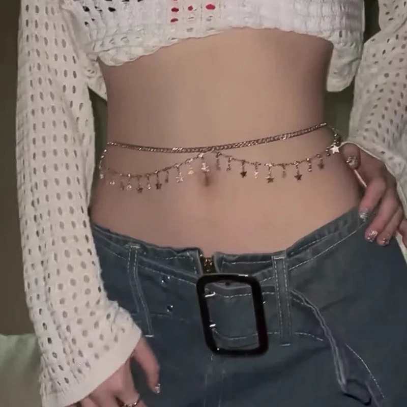Fashion Shiny Rhinestone Waist Chain For Women Girls Simple Sexy Beach Bikini Multi Layered Rhinestone Star Tassel Body Chains 250610