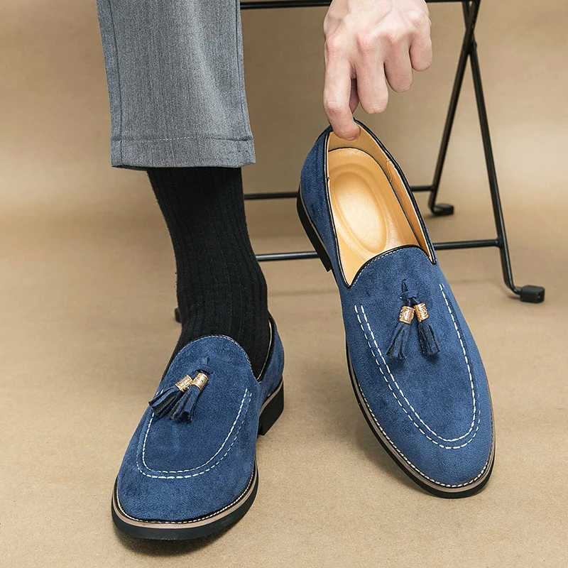 New Fi Tassel Leather Men Shoes Slip Loafers Round Toe Patchwork Suede Dress Shoes for Men Daily Wedding Party Shoes XJ250614