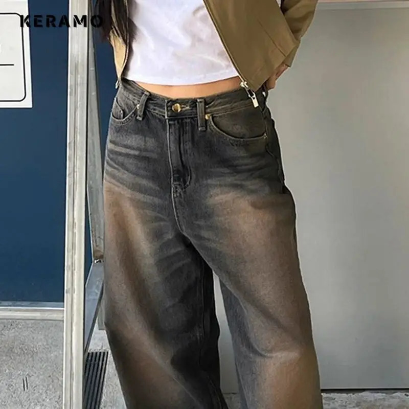 Aesthetic Street Style Harajuku Jeans Womens Casual Mop Full Length Pants Summer Vintage Y2K Punk Baggy Denim Trouser 250612