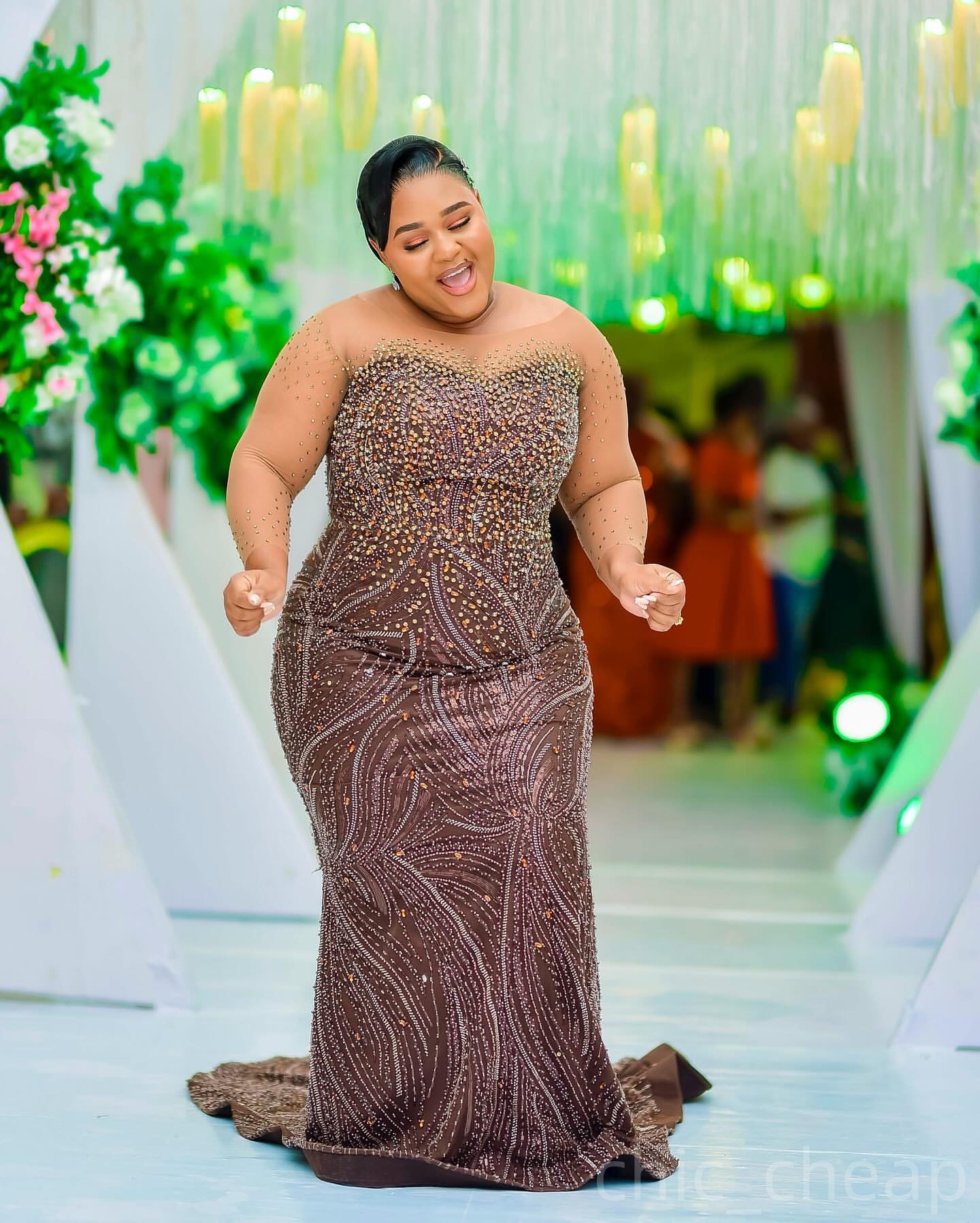 Chocolate Mermaid Prom Dresses 2025 Beaded Crystals Sheer Neck Evening Formal Party Second Birthday Engagement Gowns Plus Size Dress For Special Occas