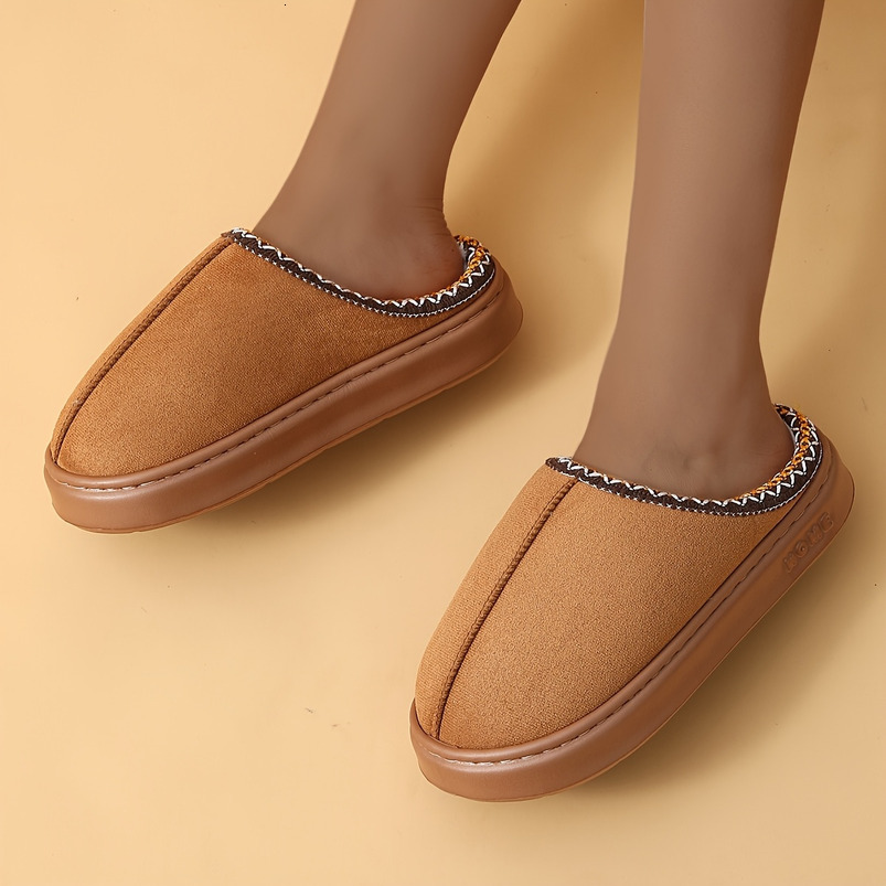 Winter - Thickened Non-Slip EVA Sole, Soft Fabric Indoor Home Shoes with Lace-Up Design, Warm and Lightweight Slip-On Suitable for Cold Floors Black /