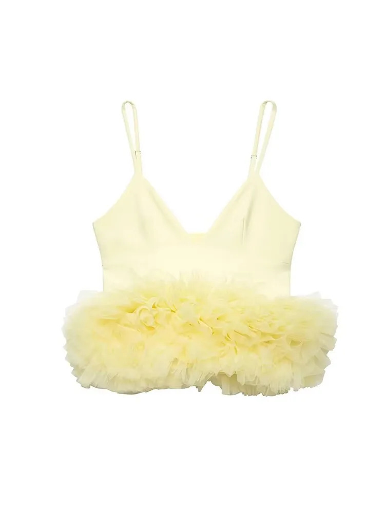 TFMLN Fashion Hem Tiered Camisole For Women Summer Sexy Vneck Sleeveless Sweet Casual Tops High Street Girls Backless Top 250611