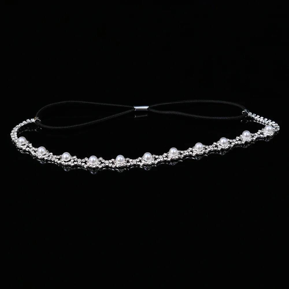 New Fashion Elastic Rhinestone Headband Women Wedding Bridal Pearl Crystal Hair Band Head Chain Accessories
