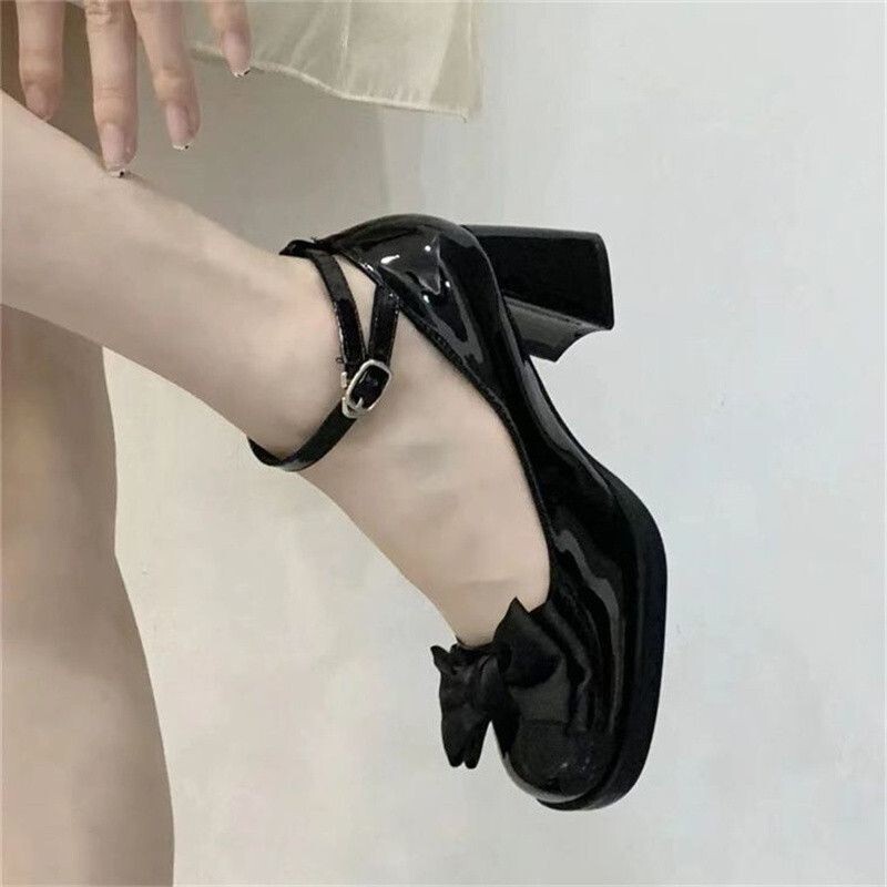 Ddmysports Cute Bowknot Small Leather For Women Spring Summer New Korean Fashion Versatile Chunky Heel Dress Shoes Outdoor Shoes