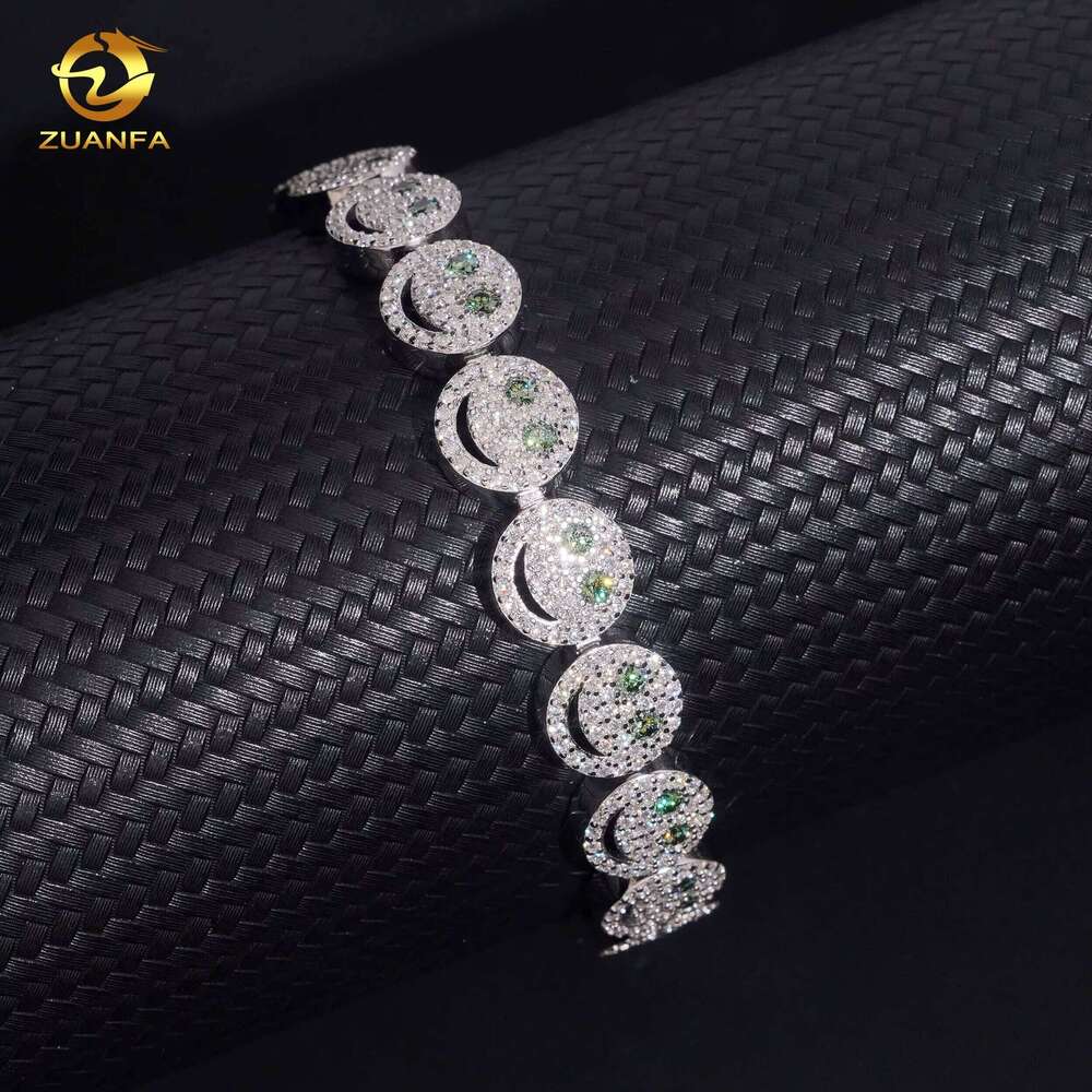 Smiley Face Green 10Mm Sier Hip-Hop Jewelry Men's Iced Out VVS D Moissanite Fashion Bracelet