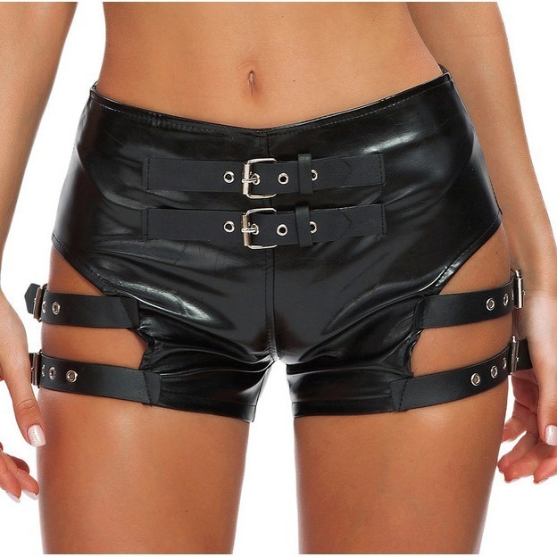 864# New Patent Leather Stretch Shorts Bar DS Performance Costume Sexy Nightclub Female Lead Dancer Costume Performance Outfit Stage Wear 210317