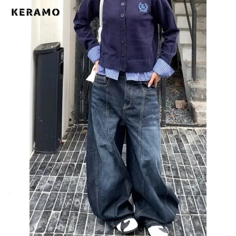 American Vintage Water Washed Machete Jeans Female Y2K Streetwear Fashion Girl Trend Hip Hop Baggy Wide Leg Mop Pants 250612