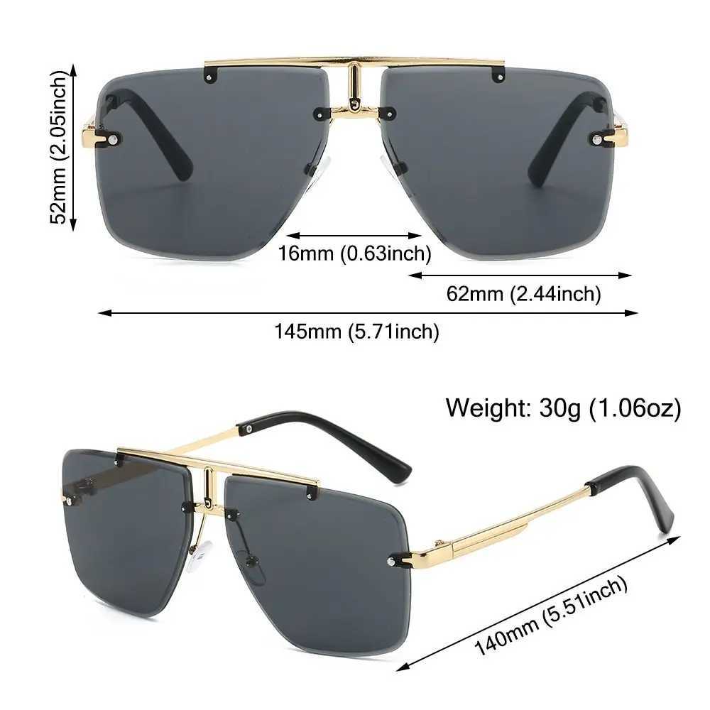 Oversized Double Bridge Sunglasses Frameless Square Frame Mens Shades Rimless UV Protection Street Shooting Eyewear Z250614