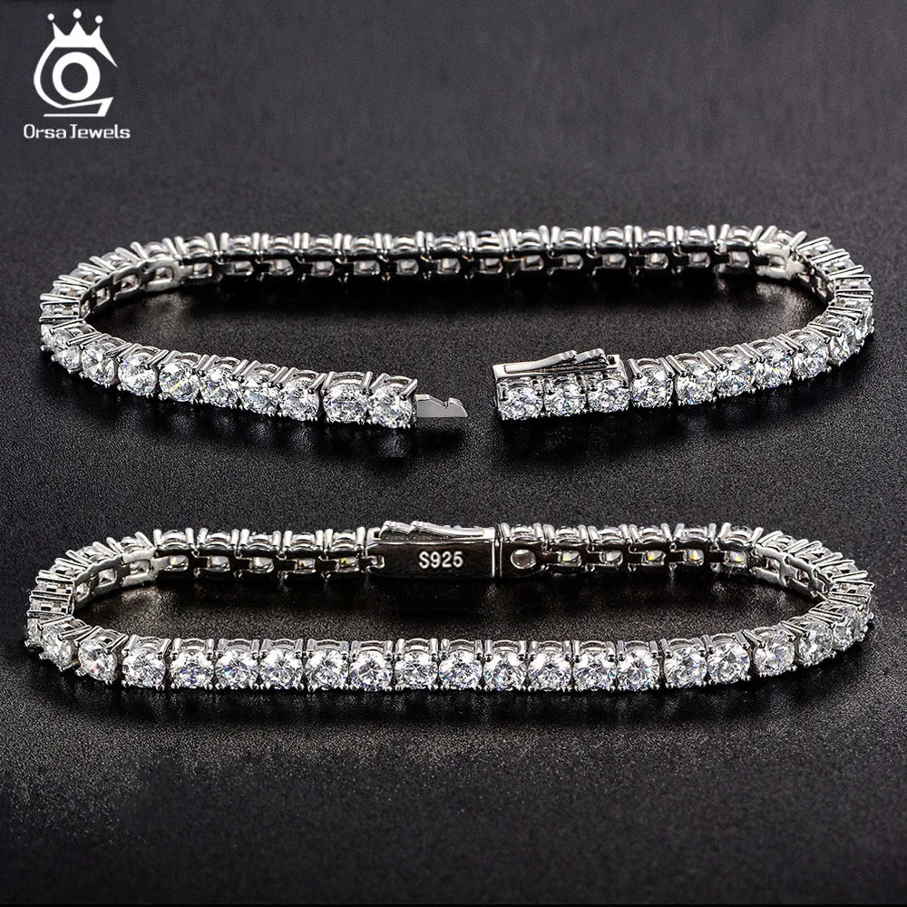 ORSA JEWELS 925 Sterling Silver Tennis Chain Bracelet Moulding Process Hanmade High-end Hand Chain for Man Woman SB128 250610