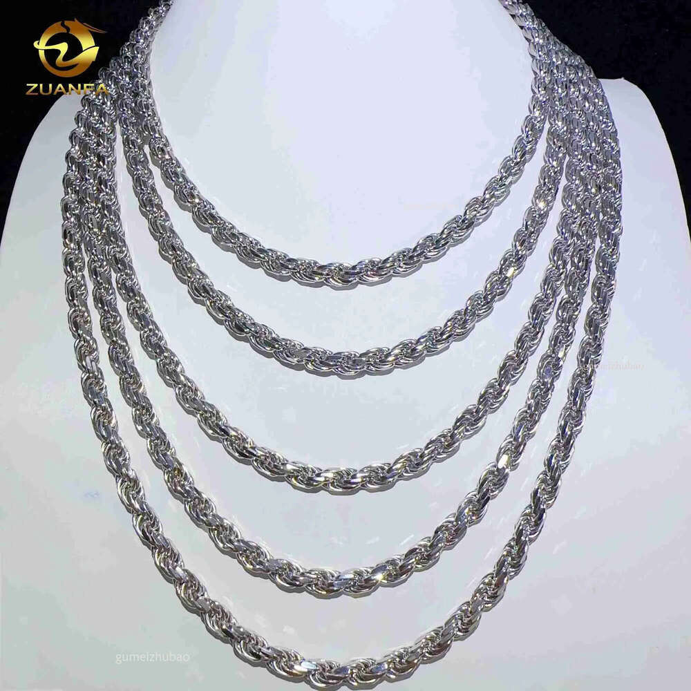 Fashion hip hop 6mm Sterling Sier necklace with moissanite clasp Iced out Rope Chains for men women