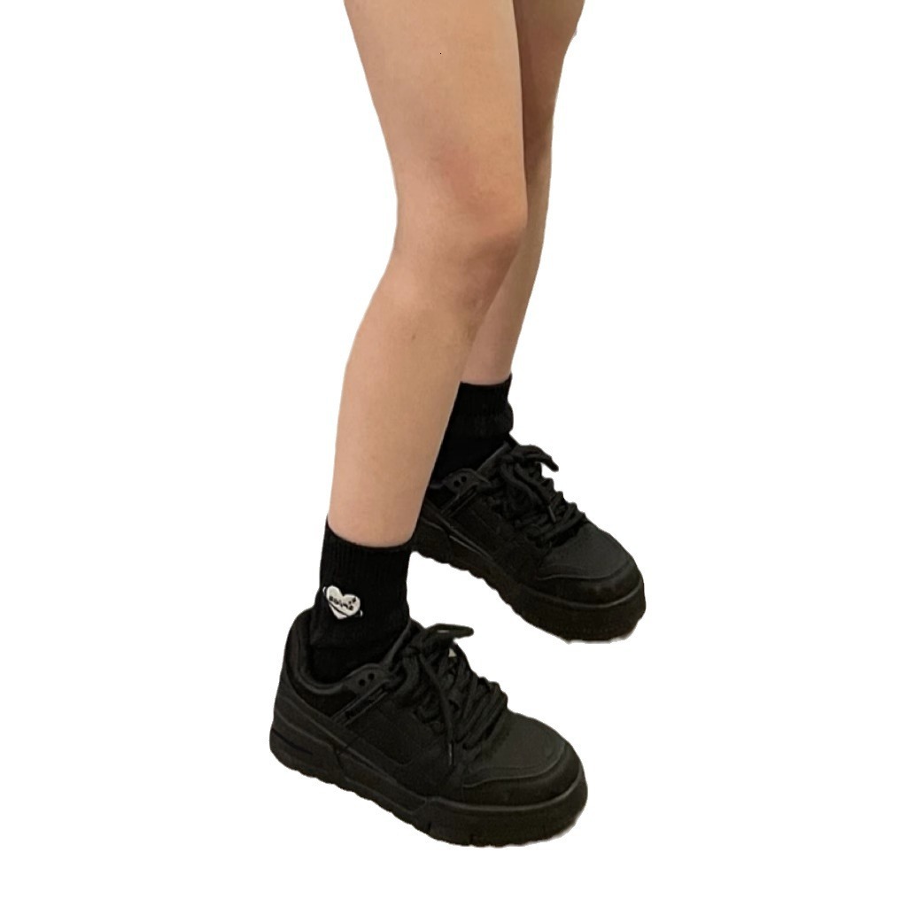 Ddmysports Black Student Sneakers Women Niche Ins Style Autumn New Thick Soled Height Increasing Casual Sports Shoes For Outdoor Shoes