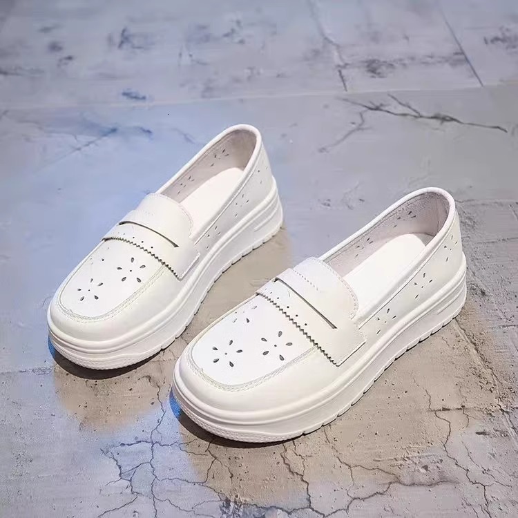 Ddmysports Thick Loafers Women Spring Autumn Breathable Slip On Shoes Non Comfortable Soft Sole White For Pregnant And Nurses Outdoor Shoes