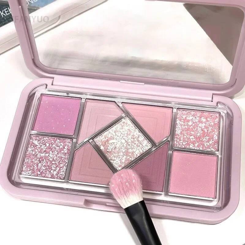 Nine-Color Eyeshadow Palette Blush Highlight Makeup Pearly Highgloss Shimmer Pink Brown Earth Color Fine Sequins Eye Shadow