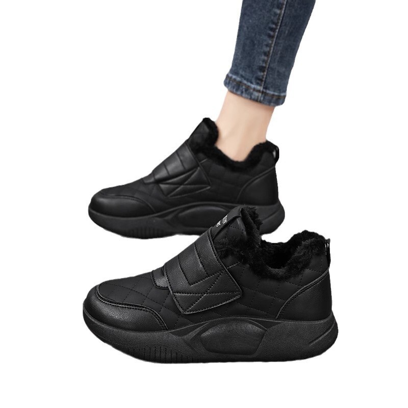 Ddmysports New Winter Thick Soled Cotton Shoes For Women Leather Wool Integrated Warm White Snow Boots Fleece Lined And Thickened Sneakers Outdoor Sho